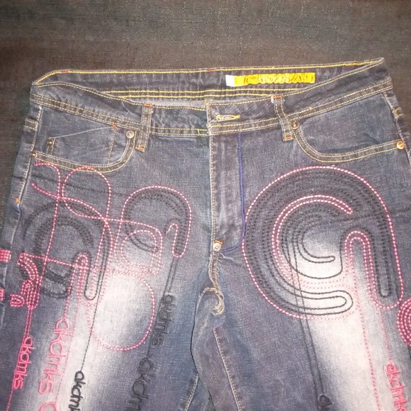 Akademiks Embroidered Embellished Flare Leg Jeans Size 13 - Picture 5 of 15